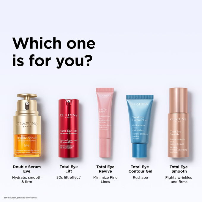 Tub med Clarins Eye Contour Gel bland kaffeb&ouml;nor f&ouml;r att illustrera produktingrediensernas naturliga ursprung.