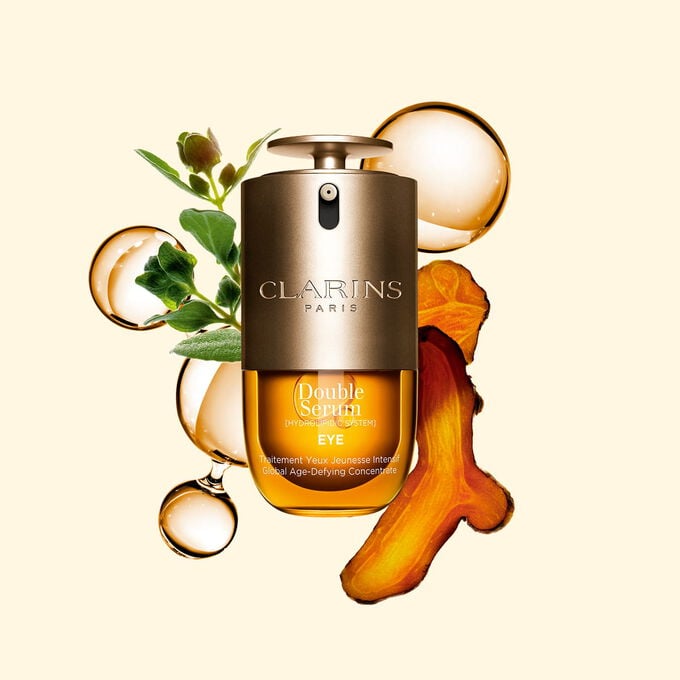 Double Serum Eye &ouml;gonkonturserum med gurkmeja, mejram, niacinamid och koffein f&ouml;r en komplett &aring;terfuktande &ouml;gonv&aring;rdsrutin.