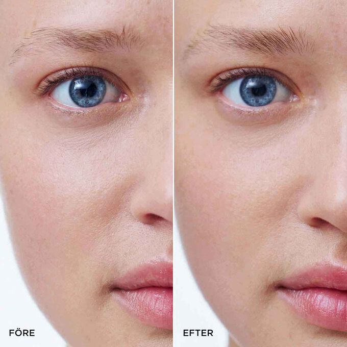 F&ouml;re- och efterbild av en kvinnas bryn med Clarins icke-tonade Brow Gel, som visar lyfta, strukturerade och naturligt definierade resultat.