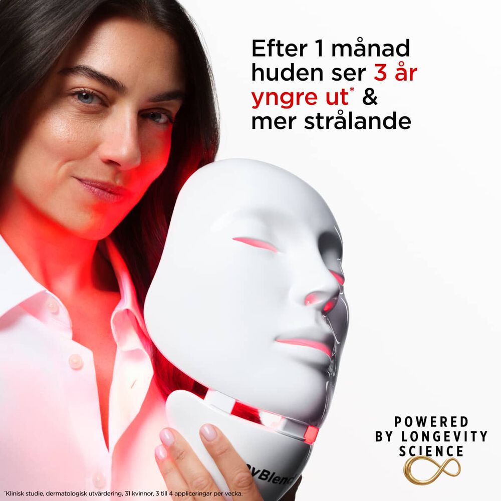 Packshot av myLEDmask2 f&ouml;r ansikte och hals fr&aring;n myBlend, i samarbete med Clarins distribution