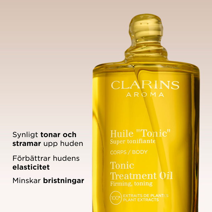 Clarins Tonic kroppsolja f&ouml;r att synligt tona och strama upp huden samtidigt som den minskar bristningar f&ouml;r en sl&auml;t och fast hud.