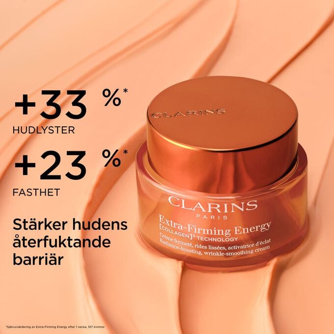 Produktbild av Collagen Boost-kr&auml;m p&aring; en texturerad yta som framh&auml;ver effekterna p&aring; hudens lyster, fasthet och st&auml;rkta &aring;terfuktningsbarri&auml;r.