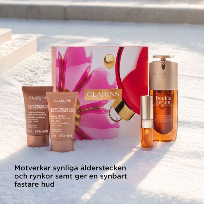 Produktbild av Clarins hudv&aring;rdsset mot &aring;lderstecken som lyfter, stramar upp och sl&auml;tar ut huden f&ouml;r ungdomlig lyster