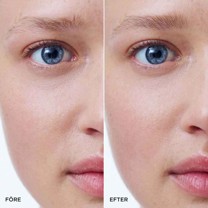 F&ouml;re- och efterbild av en kvinnas bryn med Clarins 2-i-1 Blond Brow Pencil, som visar fylligare och mer strukturerade bryn.