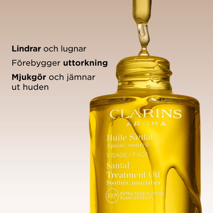 Denna santal ansiktsbehandlingsolja lindrar och lugnar torr hud, f&ouml;rebygger uttorkning och l&auml;mnar den mycket mjuk och len.