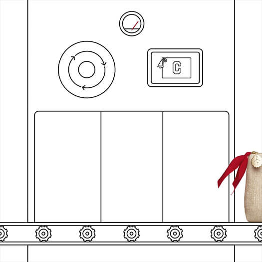 Gif som förklarar utformningen av den exklusiva säsongsanpassade presentpåsen